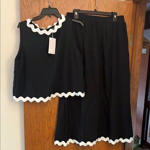 Black and White Sleeveless Top and Skirt Set
